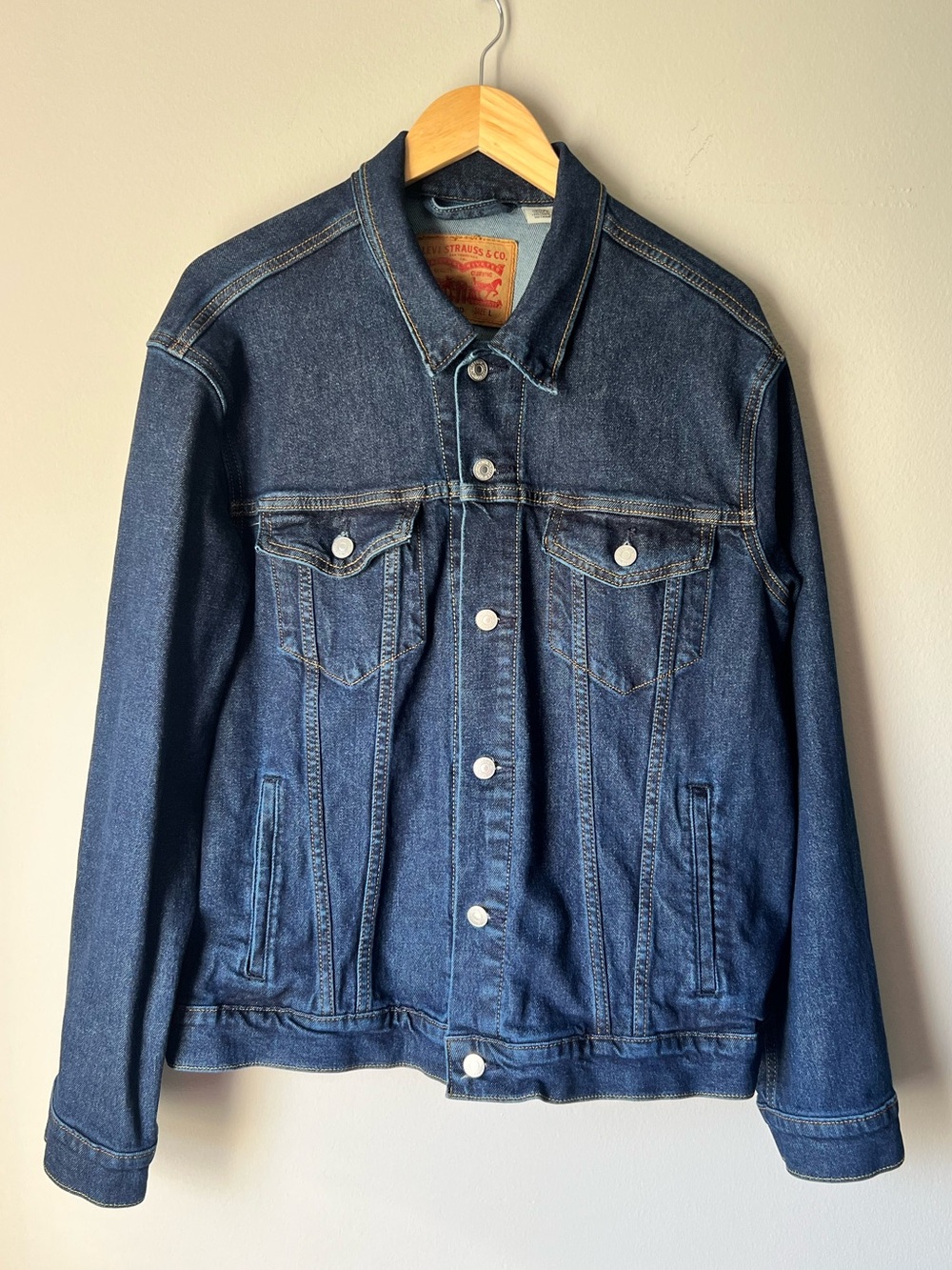 Levi's Men's Dark Blue Denim Jacket Size L PRE-OWNED